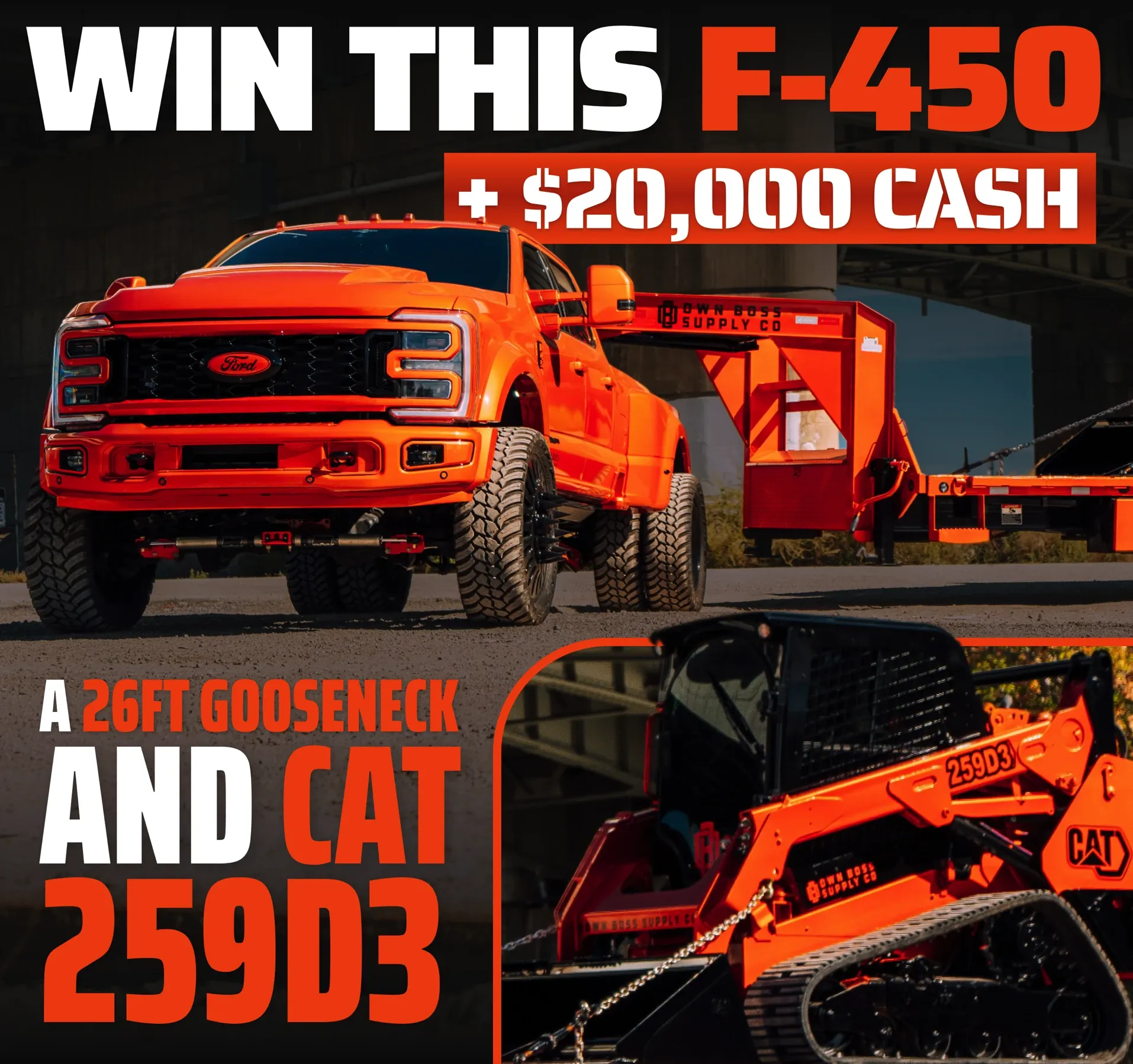 Win This F-450, 26FT Gooseneck & CAT 259D3